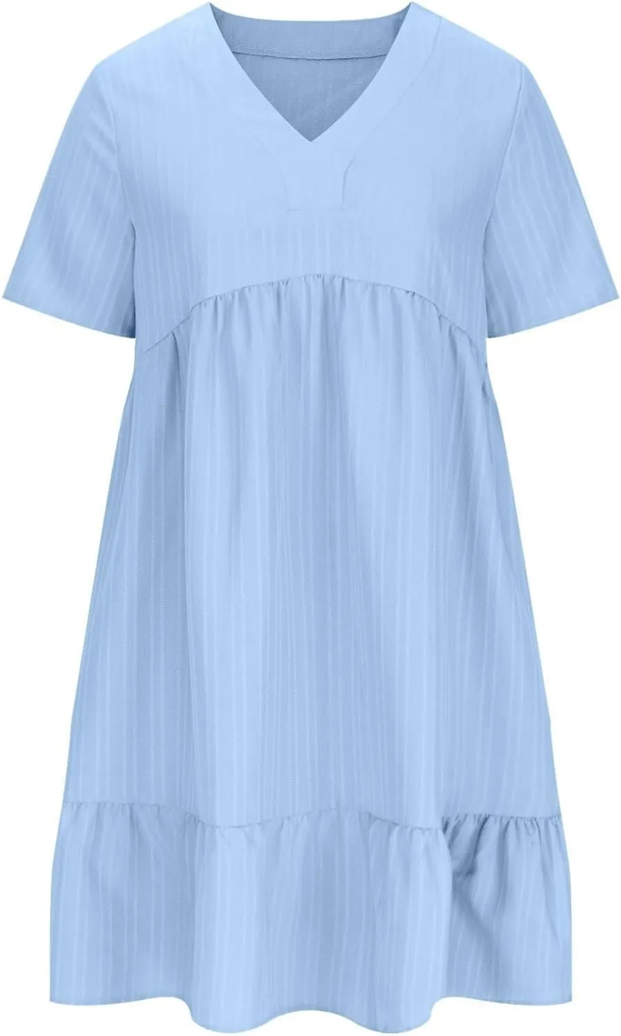 Flowy Dresses for Women 2025 Summer Short Sleeve Beach Dress Ruffle Tiered Layered A-Line Sundress Travel Boho Dress