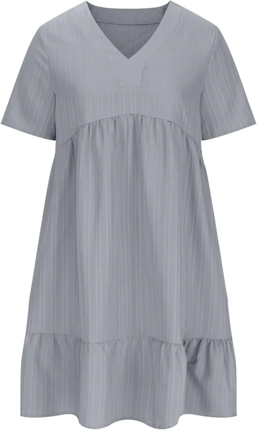 Flowy Dresses for Women 2025 Summer Short Sleeve Beach Dress Ruffle Tiered Layered A-Line Sundress Travel Boho Dress