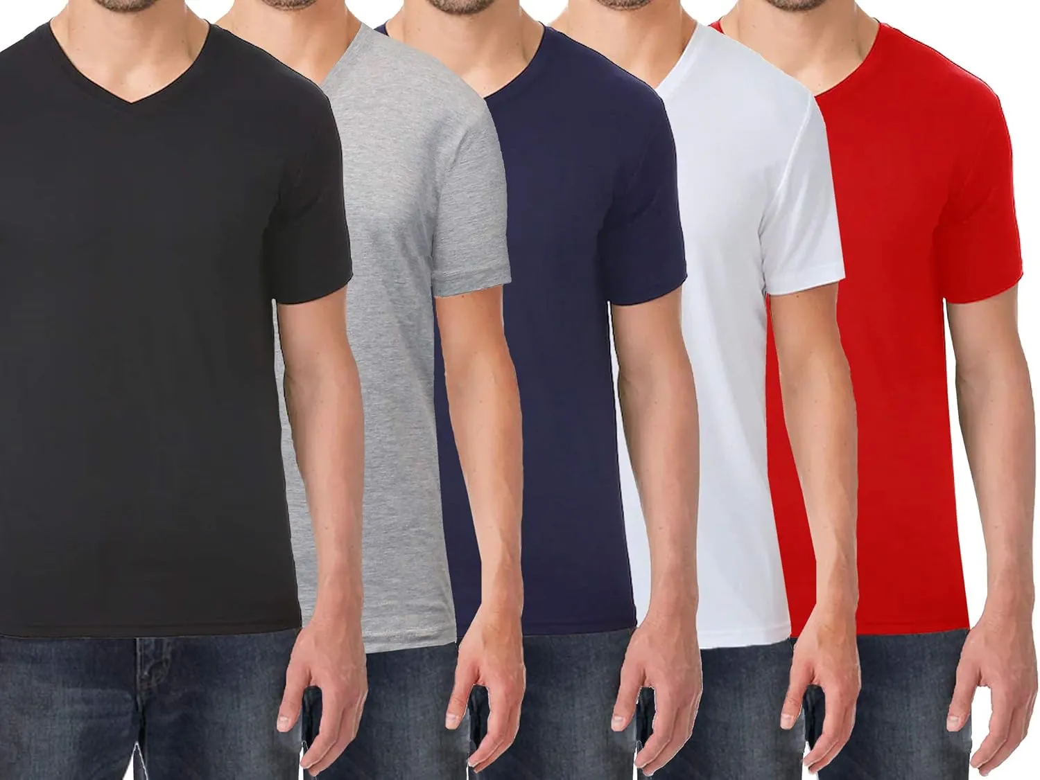 Galaxy by Harvic Men's Short Sleeve V-Neck Cotton Stretch Tees