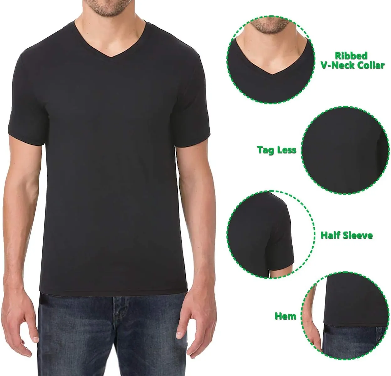 Galaxy by Harvic Men's Short Sleeve V-Neck Cotton Stretch Tees