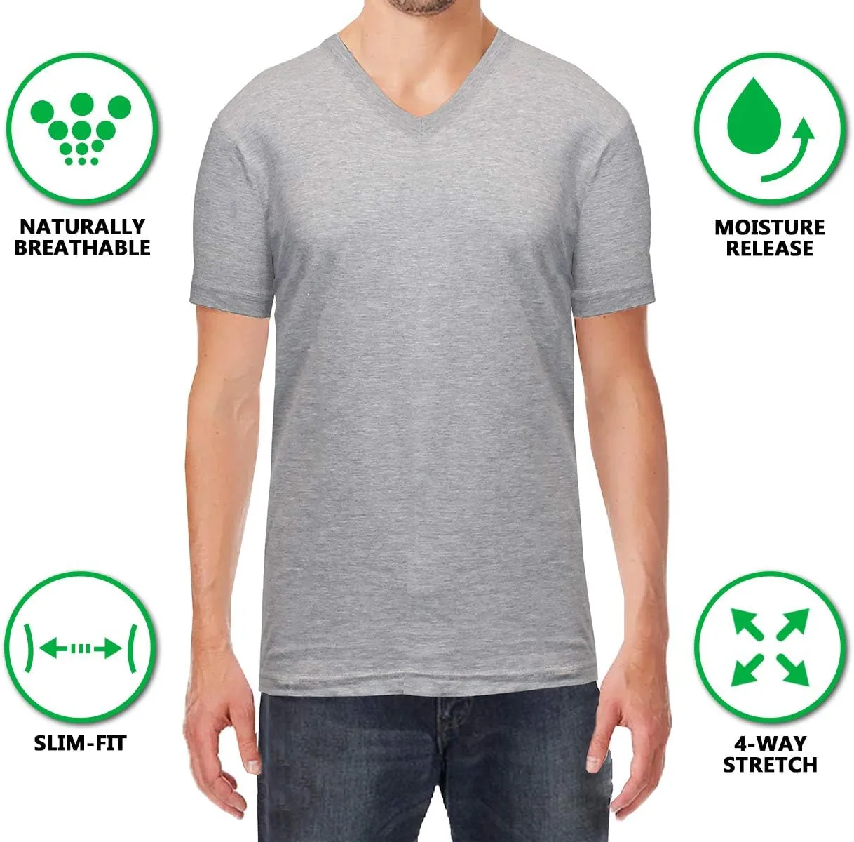 Galaxy by Harvic Men's Short Sleeve V-Neck Cotton Stretch Tees