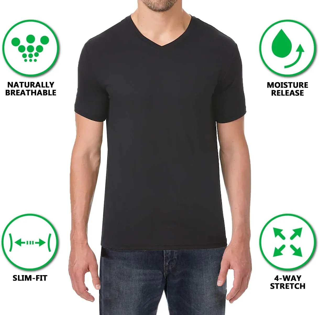 Galaxy by Harvic Men's Short Sleeve V-Neck Cotton Stretch Tees