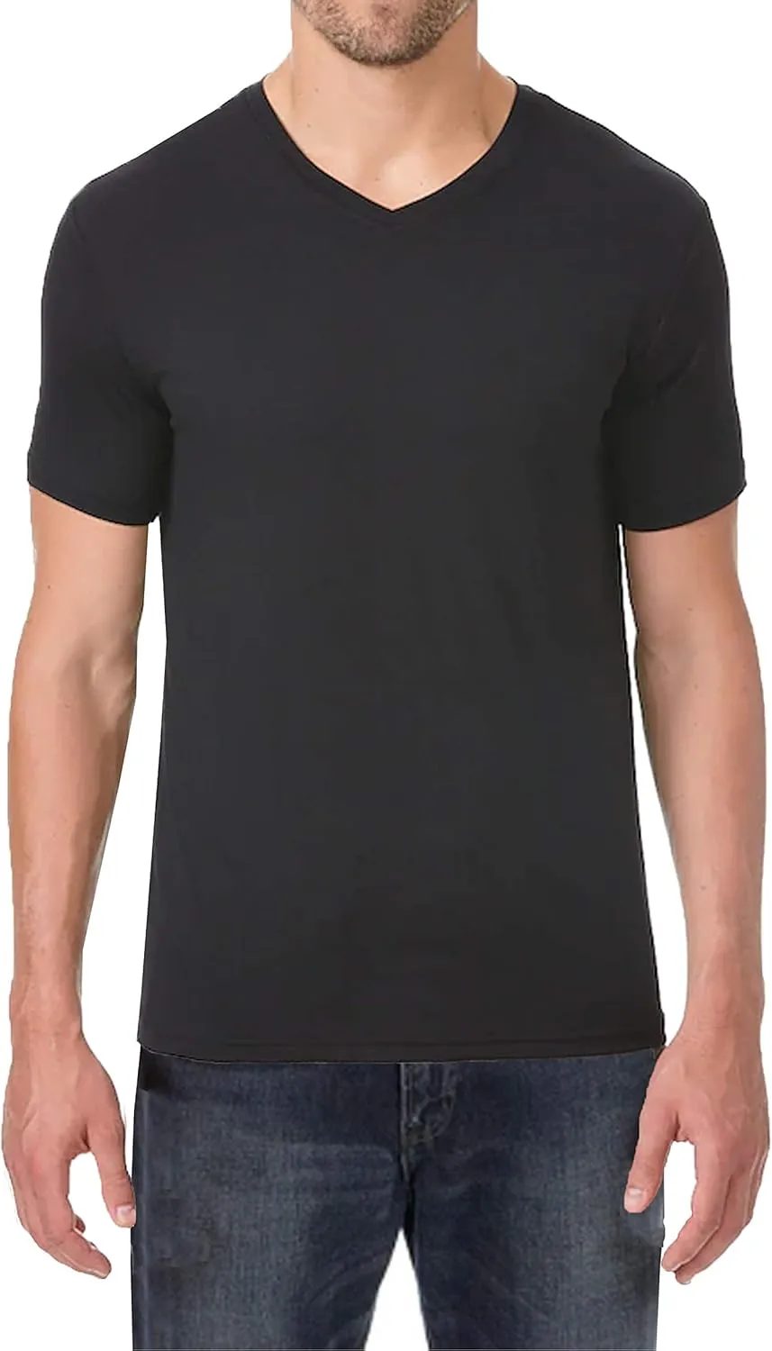 Galaxy by Harvic Men's Short Sleeve V-Neck Cotton Stretch Tees