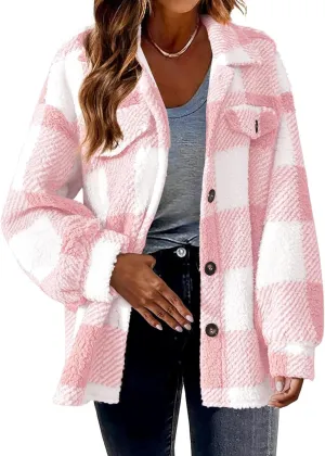 GOFULY Womens Winter Coats Casual Fuzzy Fleece Hoodies Button up Fall Sherpa Jackets Warm Plaid Cardigans Trendy Outerwear