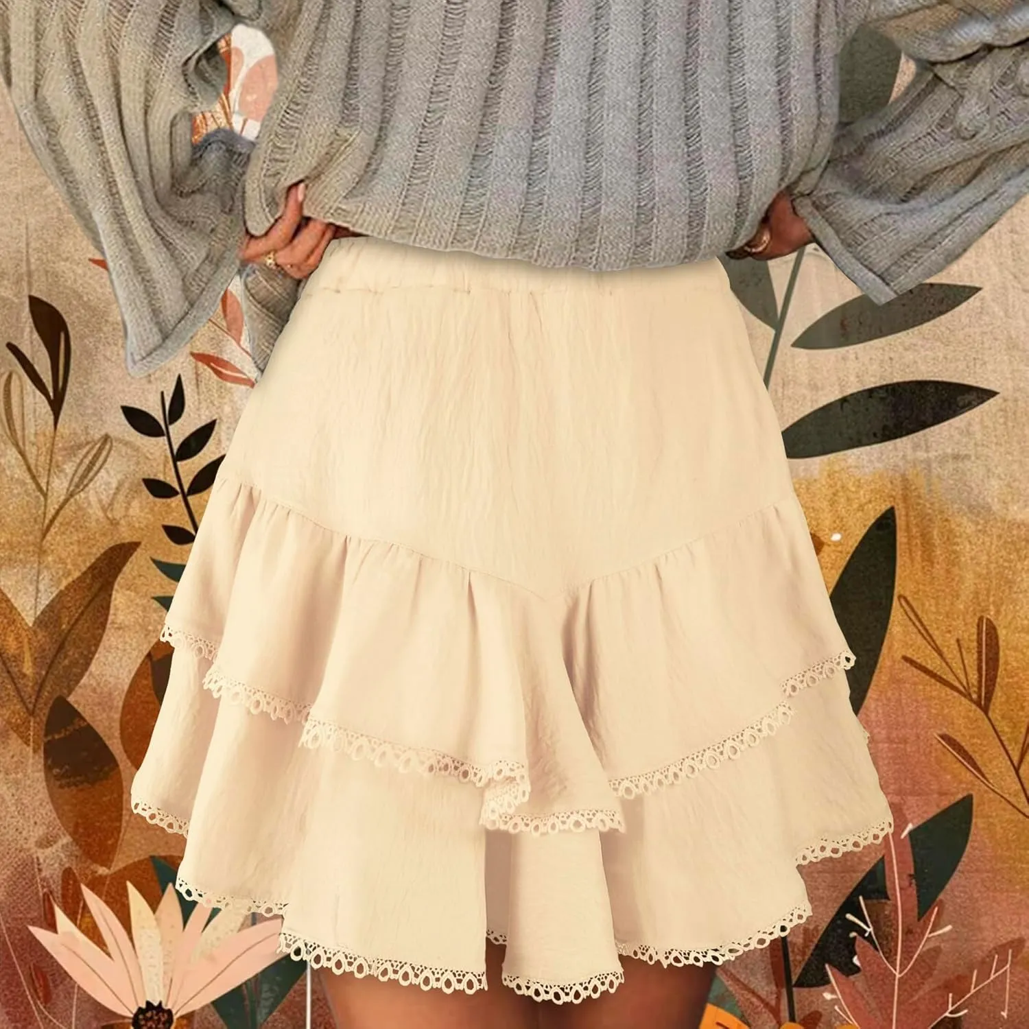 GOOBGS Flowy Shorts for Women High Waisted Lace Skort Trim Trendy Crochet Skirt Tennis Crochet Short
