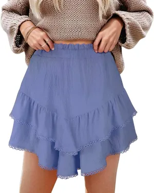 GOOBGS Flowy Shorts for Women High Waisted Lace Skort Trim Trendy Crochet Skirt Tennis Crochet Short