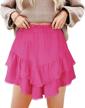 GOOBGS Flowy Shorts for Women High Waisted Lace Skort Trim Trendy Crochet Skirt Tennis Crochet Short