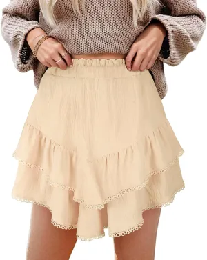 GOOBGS Flowy Shorts for Women High Waisted Lace Skort Trim Trendy Crochet Skirt Tennis Crochet Short