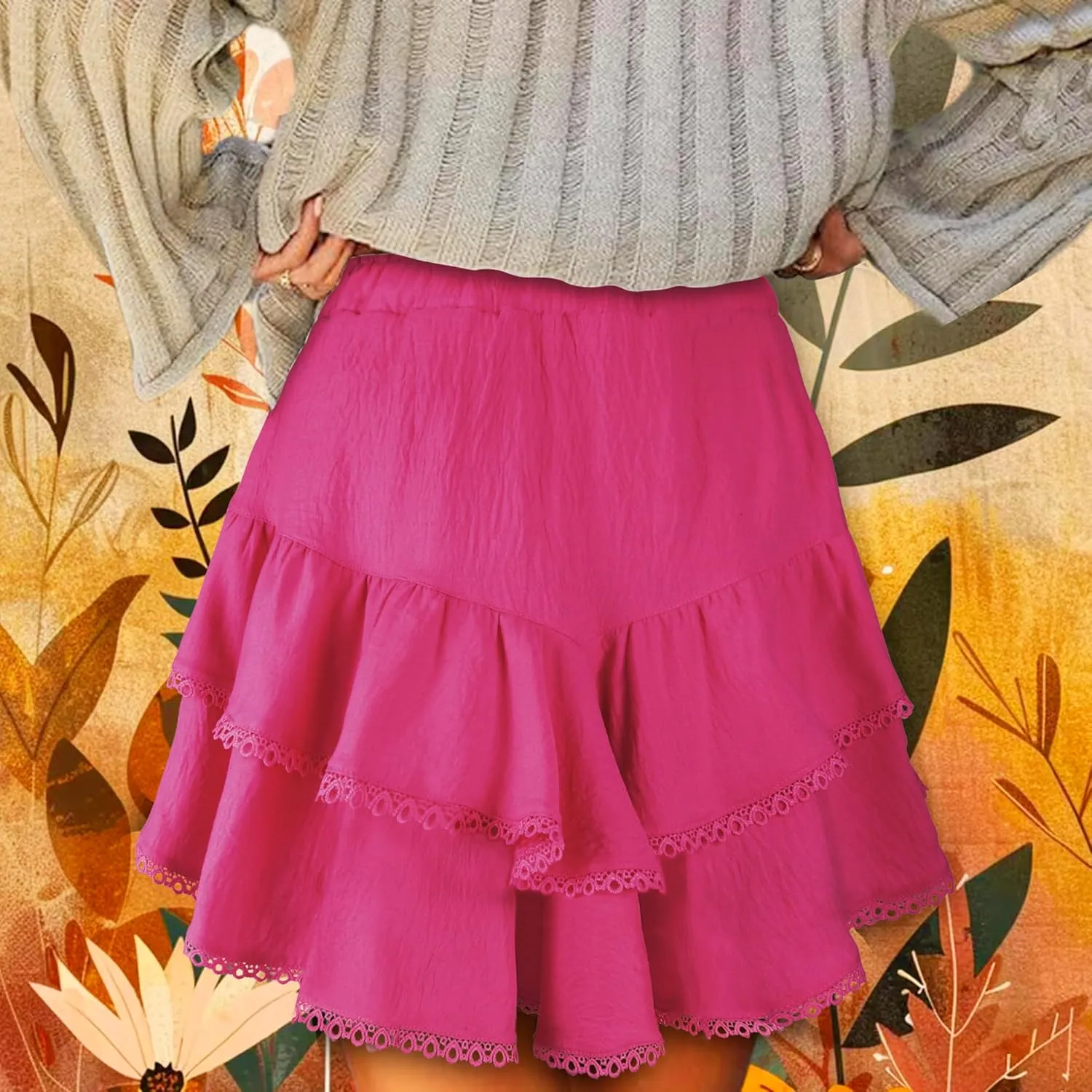 GOOBGS Flowy Shorts for Women High Waisted Lace Skort Trim Trendy Crochet Skirt Tennis Crochet Short