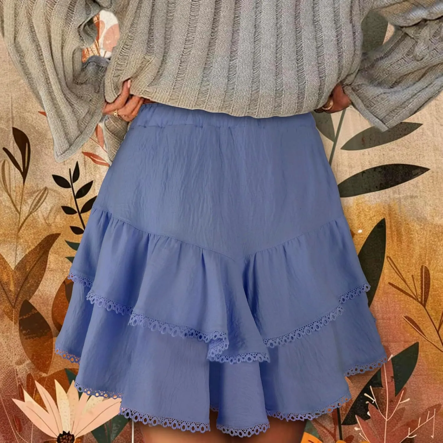 GOOBGS Flowy Shorts for Women High Waisted Lace Skort Trim Trendy Crochet Skirt Tennis Crochet Short