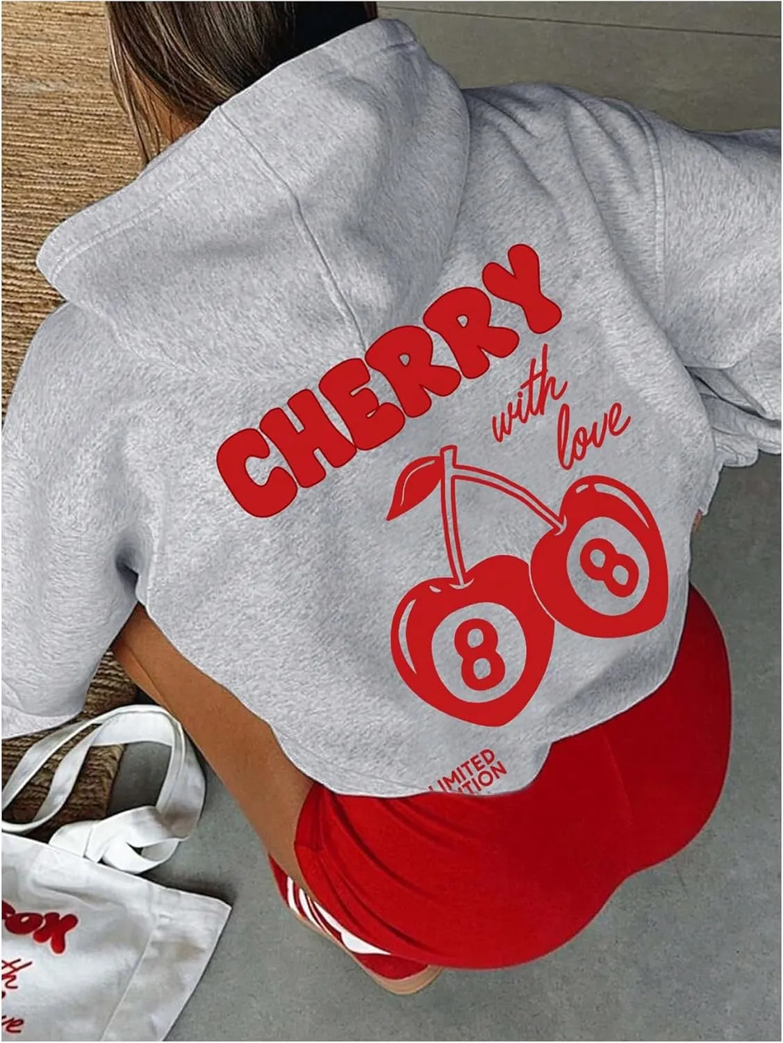 GORGLITTER Women's Cute Cherry Graphic Hoodies Pullover Aesthetic Preppy Hooded Sweatshirts
