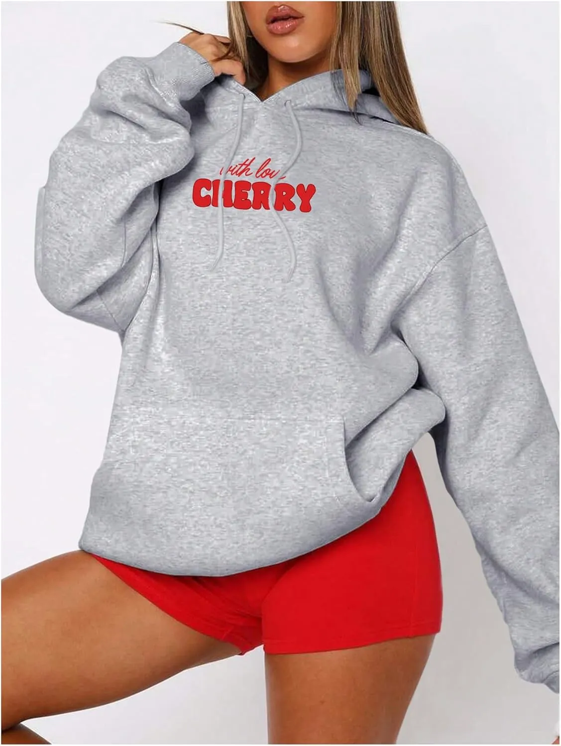 GORGLITTER Women's Cute Cherry Graphic Hoodies Pullover Aesthetic Preppy Hooded Sweatshirts