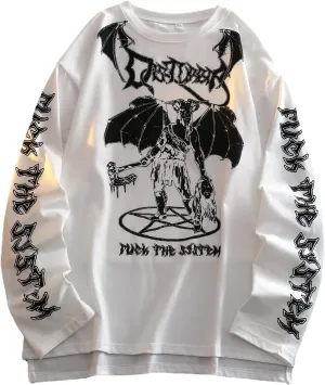 Gothic Cartoon Horror Graphic T-Shirt Women Character Print Loose Punk Japanese Pullover Top Harajuku Street Tees 