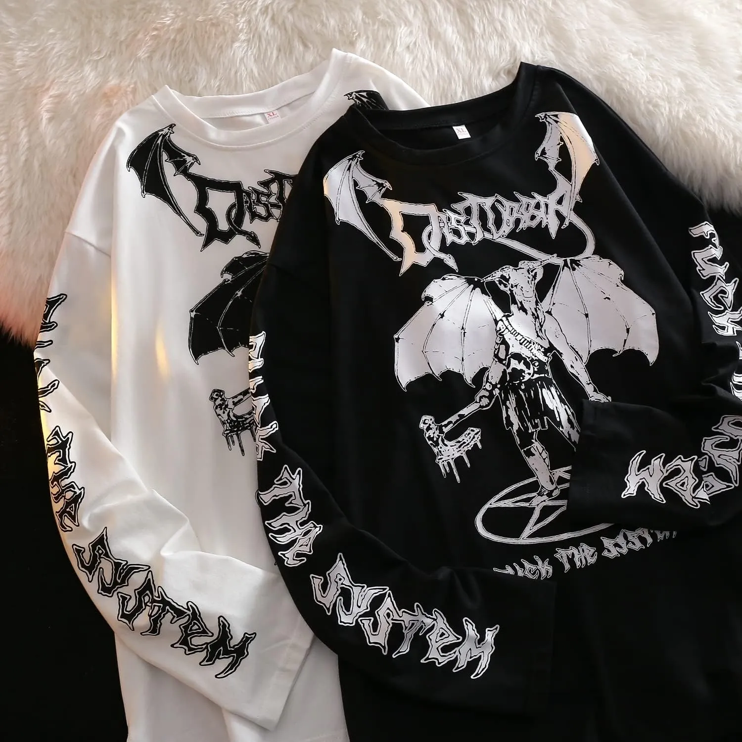 Gothic Cartoon Horror Graphic T-Shirt Women Character Print Loose Punk Japanese Pullover Top Harajuku Street Tees 