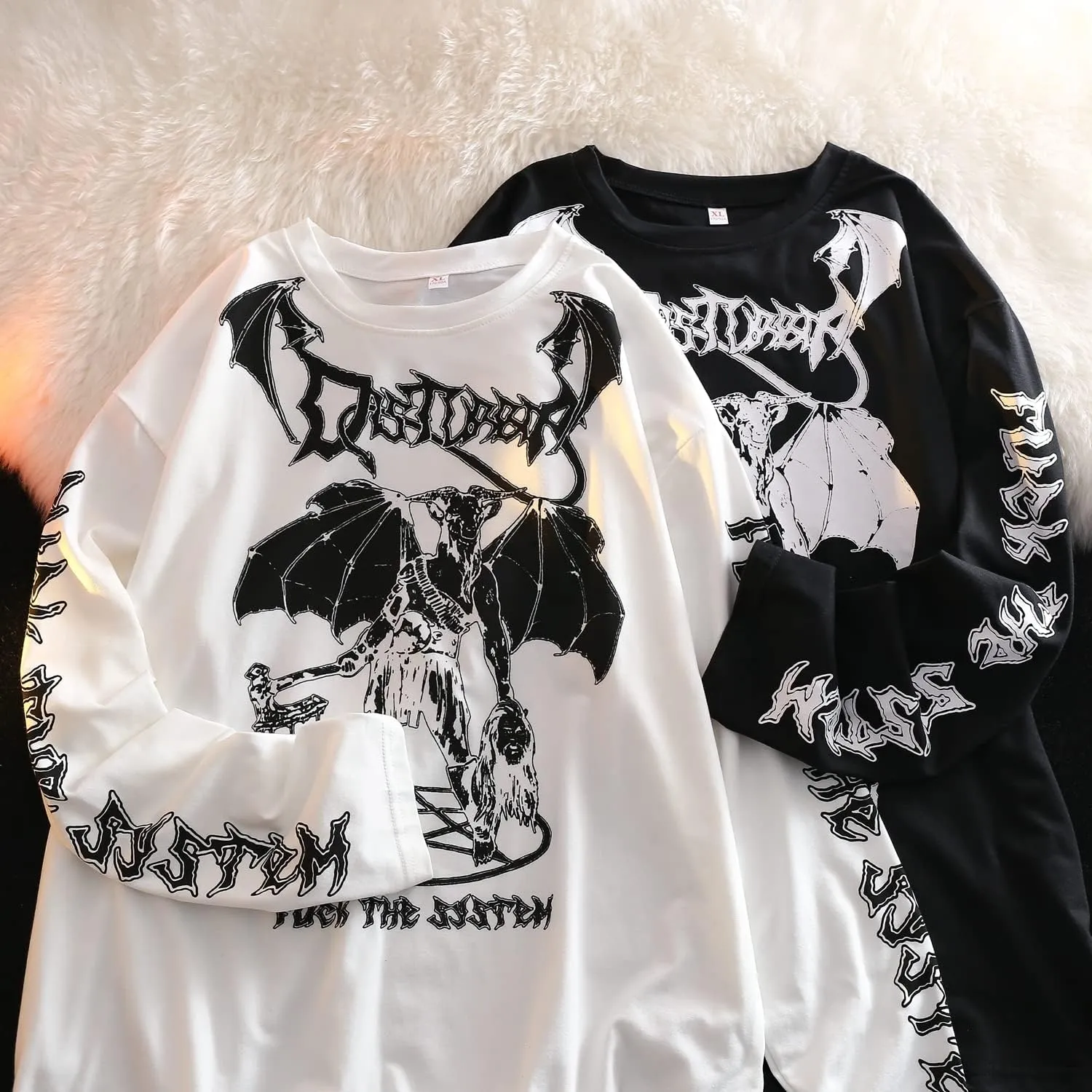 Gothic Cartoon Horror Graphic T-Shirt Women Character Print Loose Punk Japanese Pullover Top Harajuku Street Tees 