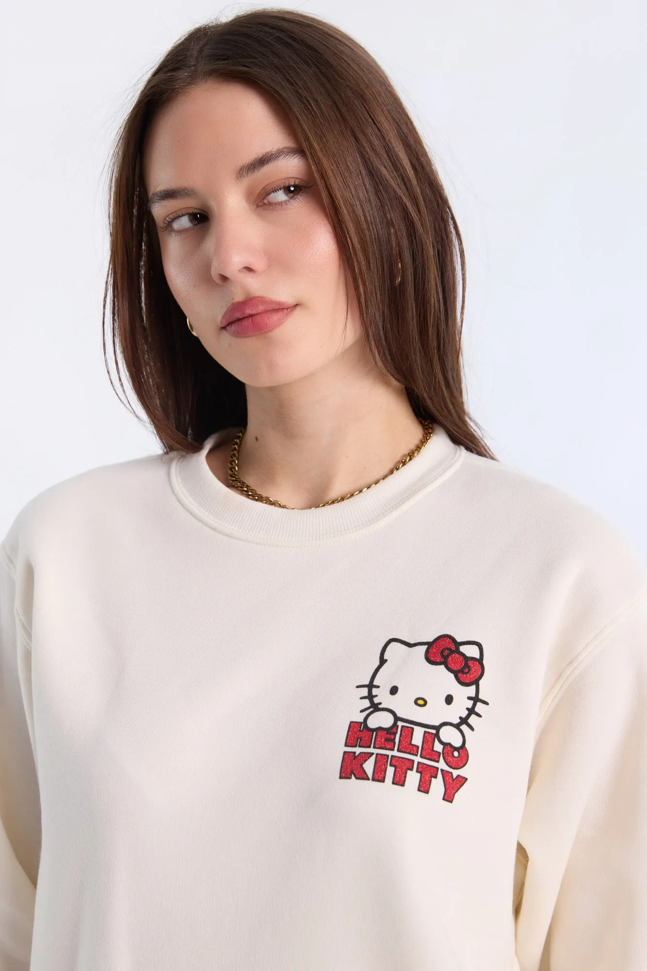 Hello Kitty Graphic Glitter Crew Neck Sweatshirt