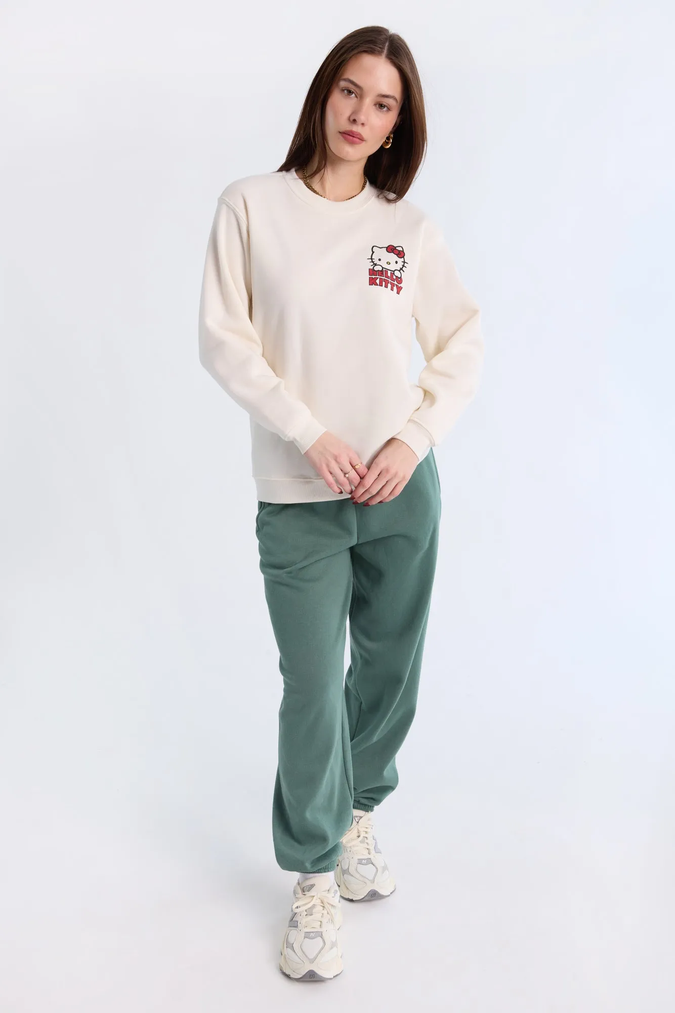 Hello Kitty Graphic Glitter Crew Neck Sweatshirt
