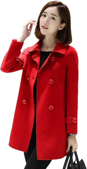 IDEALSANXUN Womens Fall Winter Wool Coats Peacoat Double Breasted Trench Coats