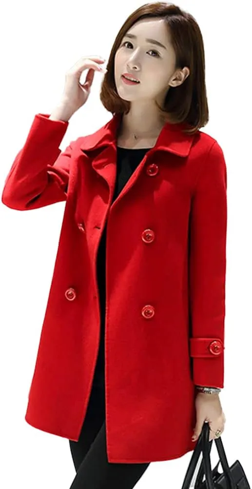 IDEALSANXUN Womens Fall Winter Wool Coats Peacoat Double Breasted Trench Coats