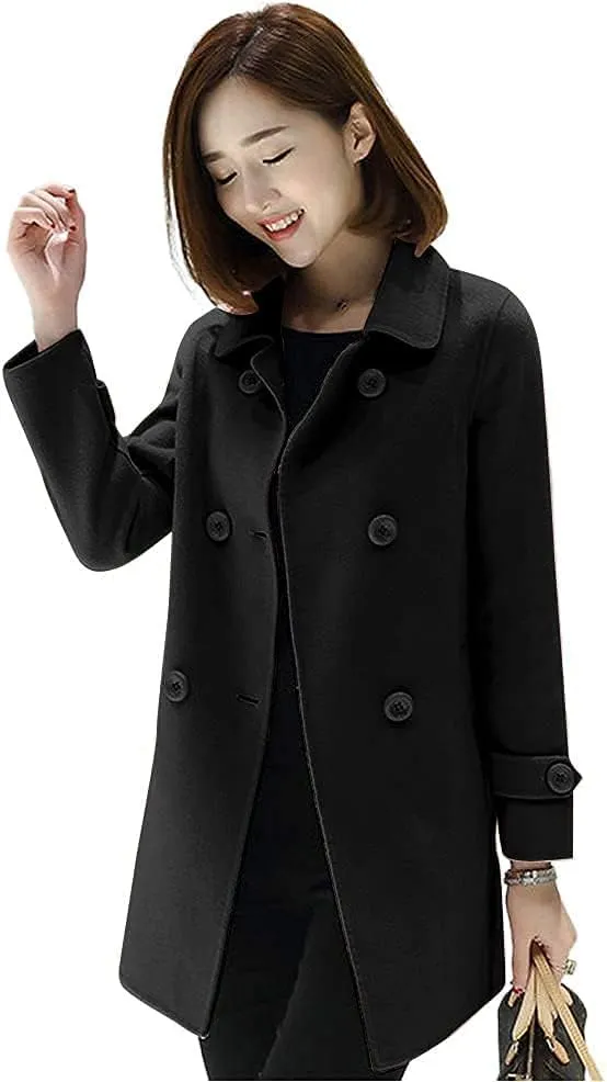 IDEALSANXUN Womens Fall Winter Wool Coats Peacoat Double Breasted Trench Coats