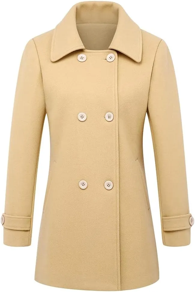 IDEALSANXUN Womens Fall Winter Wool Coats Peacoat Double Breasted Trench Coats