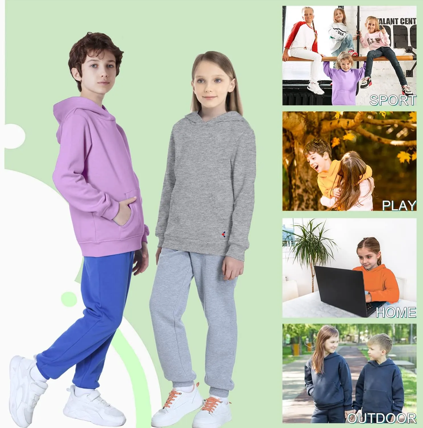 Kids Basic Sweatshirts Soft Brushed Fleece Pullover Hoodie Classic for Boys and Girls (3-12Years)