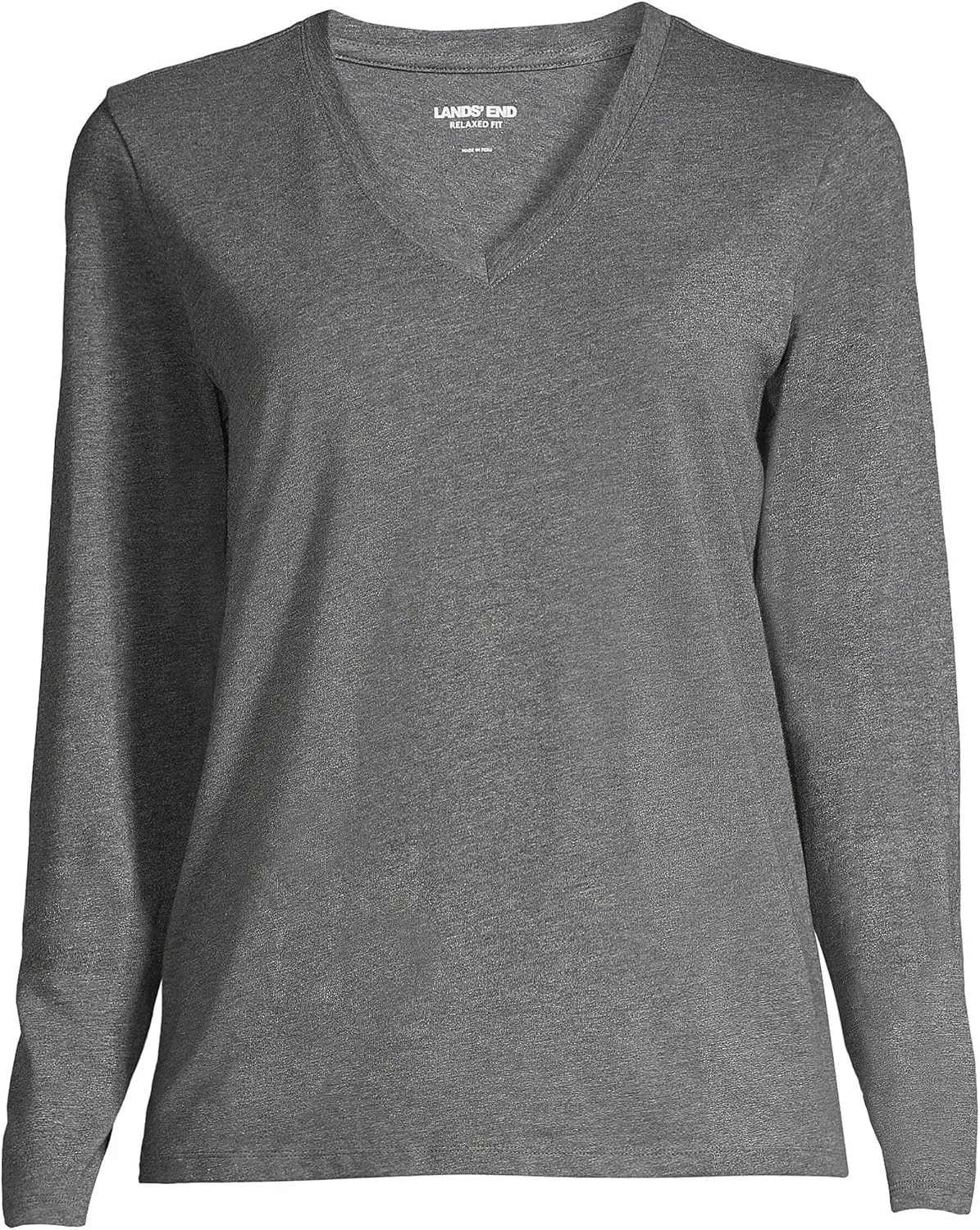 Lands' End Women's Relaxed American-Grown Supima Cotton Long Sleeve V-Neck T-Shirt