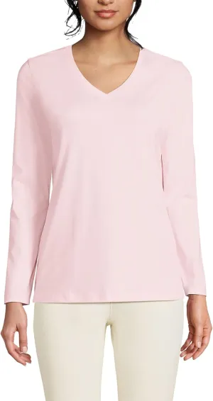 Lands' End Women's Relaxed American-Grown Supima Cotton Long Sleeve V-Neck T-Shirt