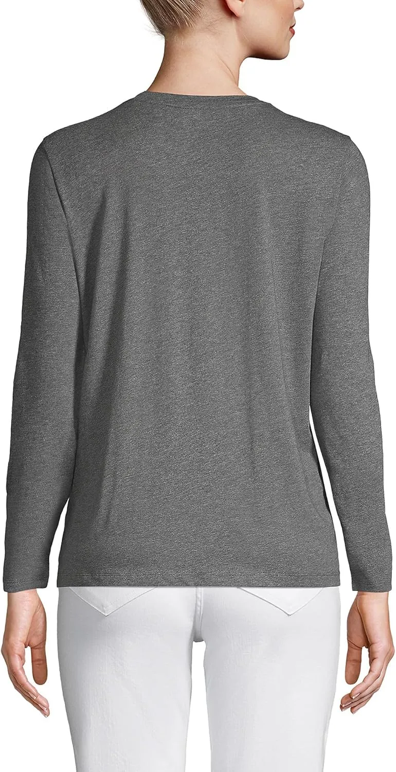 Lands' End Women's Relaxed American-Grown Supima Cotton Long Sleeve V-Neck T-Shirt