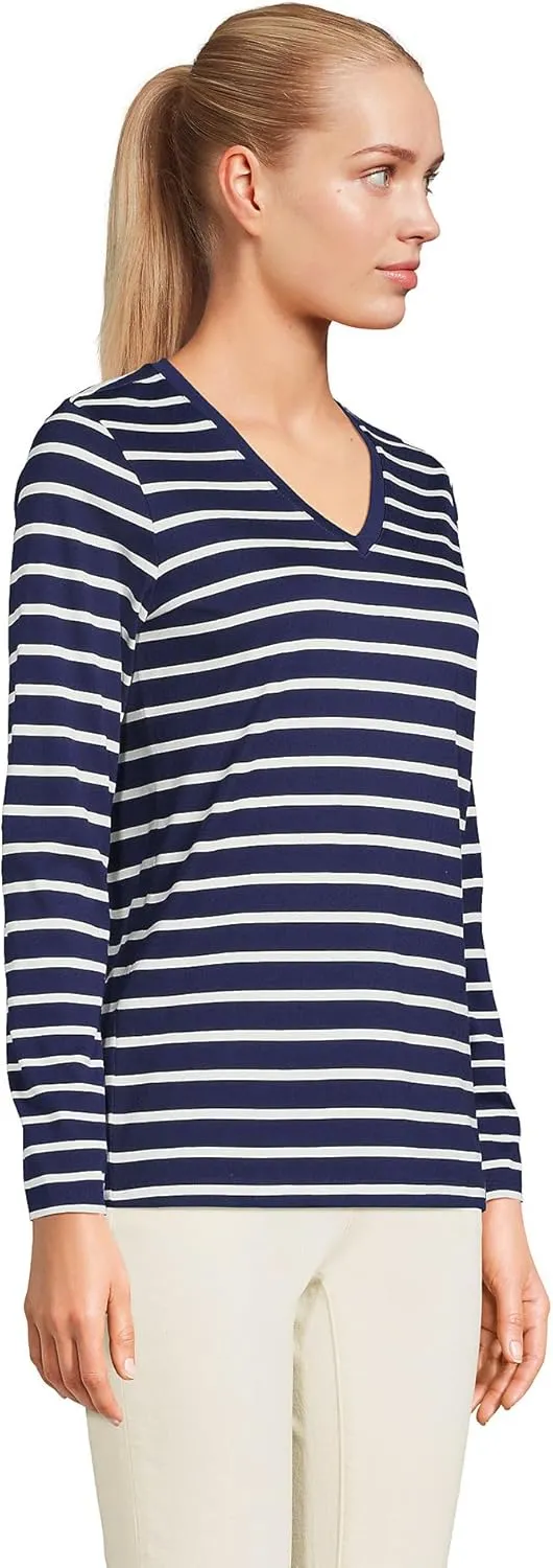 Lands' End Women's Relaxed American-Grown Supima Cotton Long Sleeve V-Neck T-Shirt