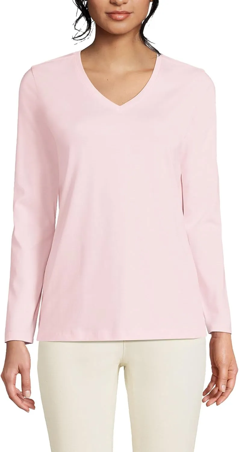 Lands' End Women's Relaxed American-Grown Supima Cotton Long Sleeve V-Neck T-Shirt