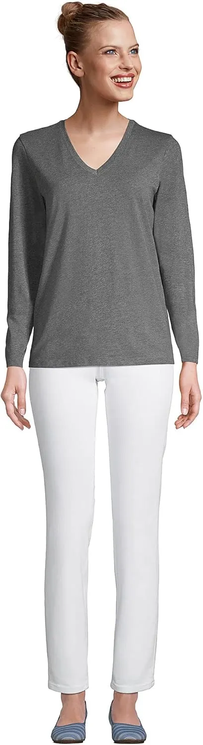 Lands' End Women's Relaxed American-Grown Supima Cotton Long Sleeve V-Neck T-Shirt