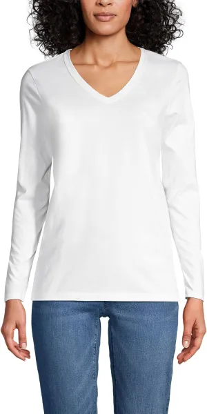 Lands' End Women's Relaxed American-Grown Supima Cotton Long Sleeve V-Neck T-Shirt