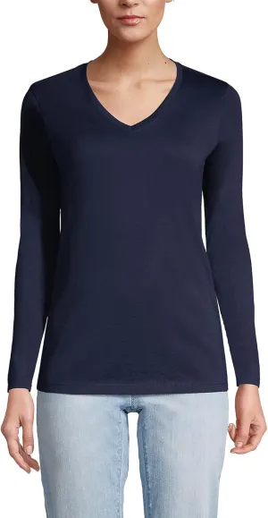 Lands' End Women's Relaxed American-Grown Supima Cotton Long Sleeve V-Neck T-Shirt