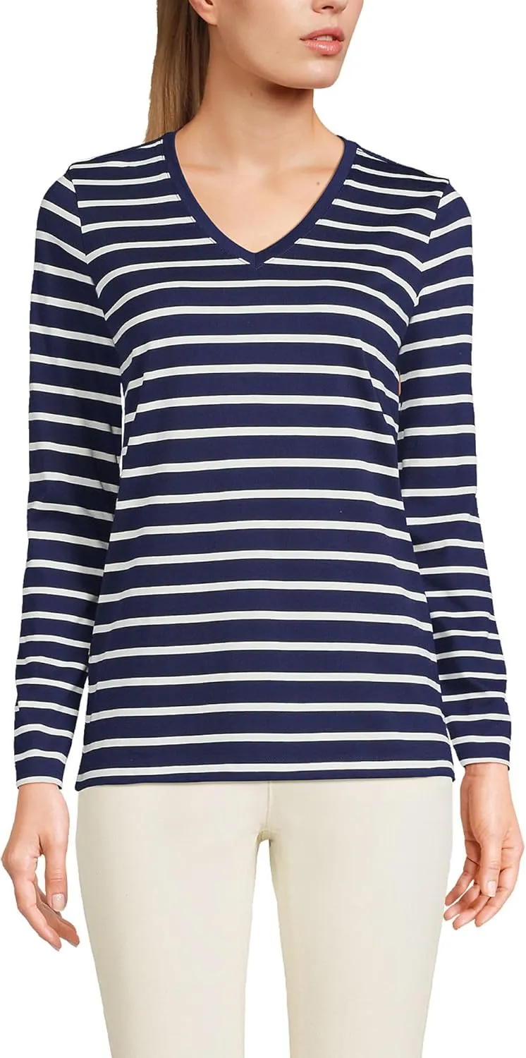Lands' End Women's Relaxed American-Grown Supima Cotton Long Sleeve V-Neck T-Shirt