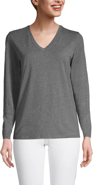 Lands' End Women's Relaxed American-Grown Supima Cotton Long Sleeve V-Neck T-Shirt
