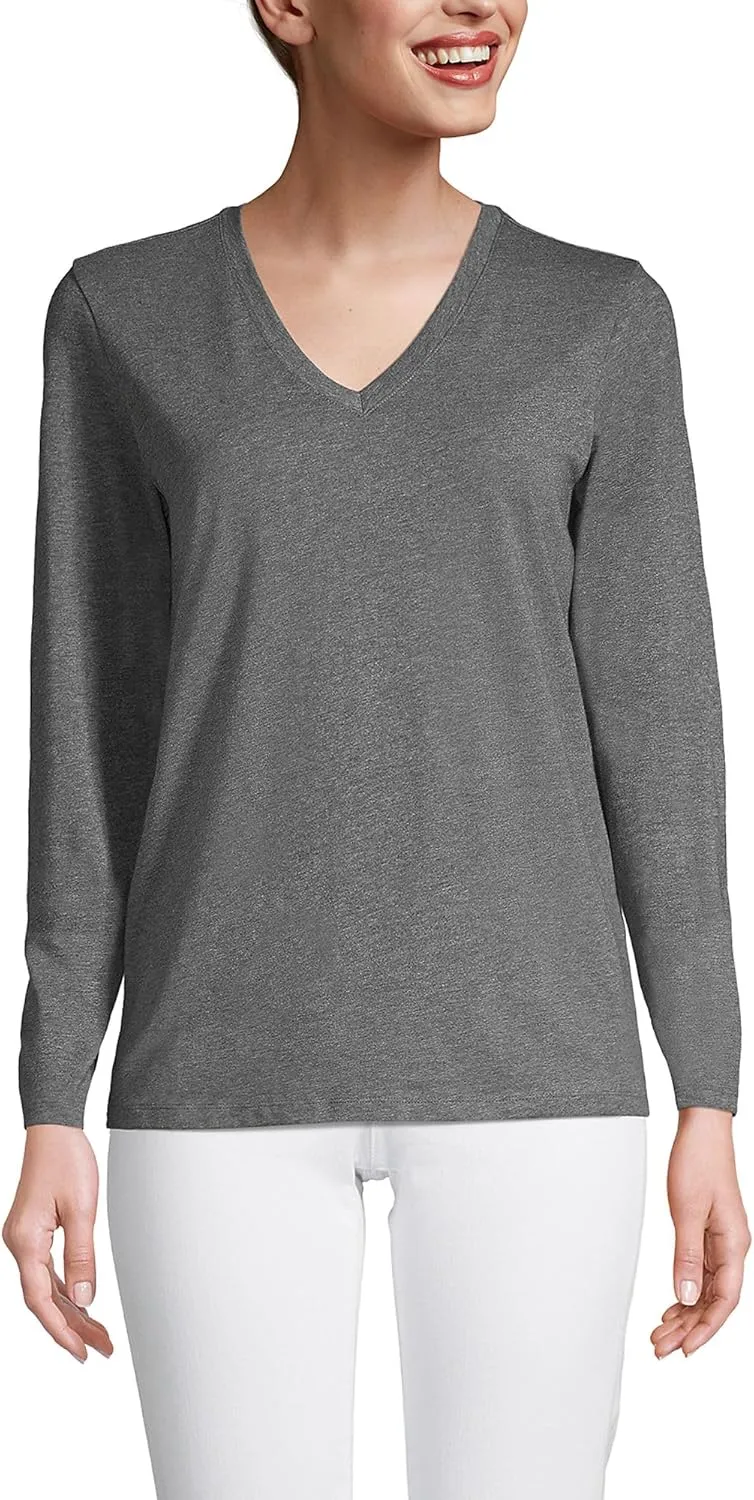 Lands' End Women's Relaxed American-Grown Supima Cotton Long Sleeve V-Neck T-Shirt