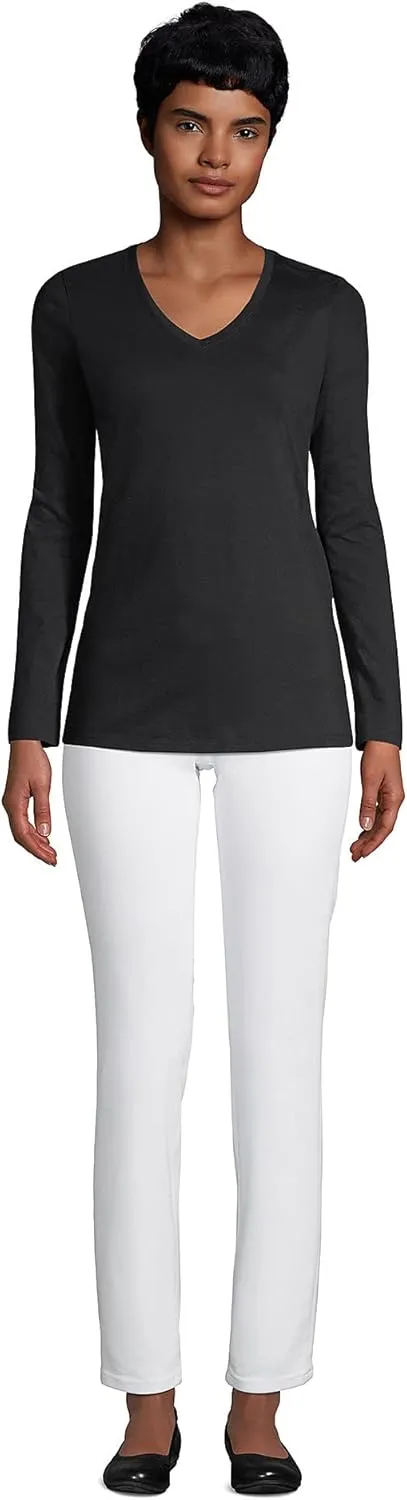Lands' End Women's Relaxed American-Grown Supima Cotton Long Sleeve V-Neck T-Shirt