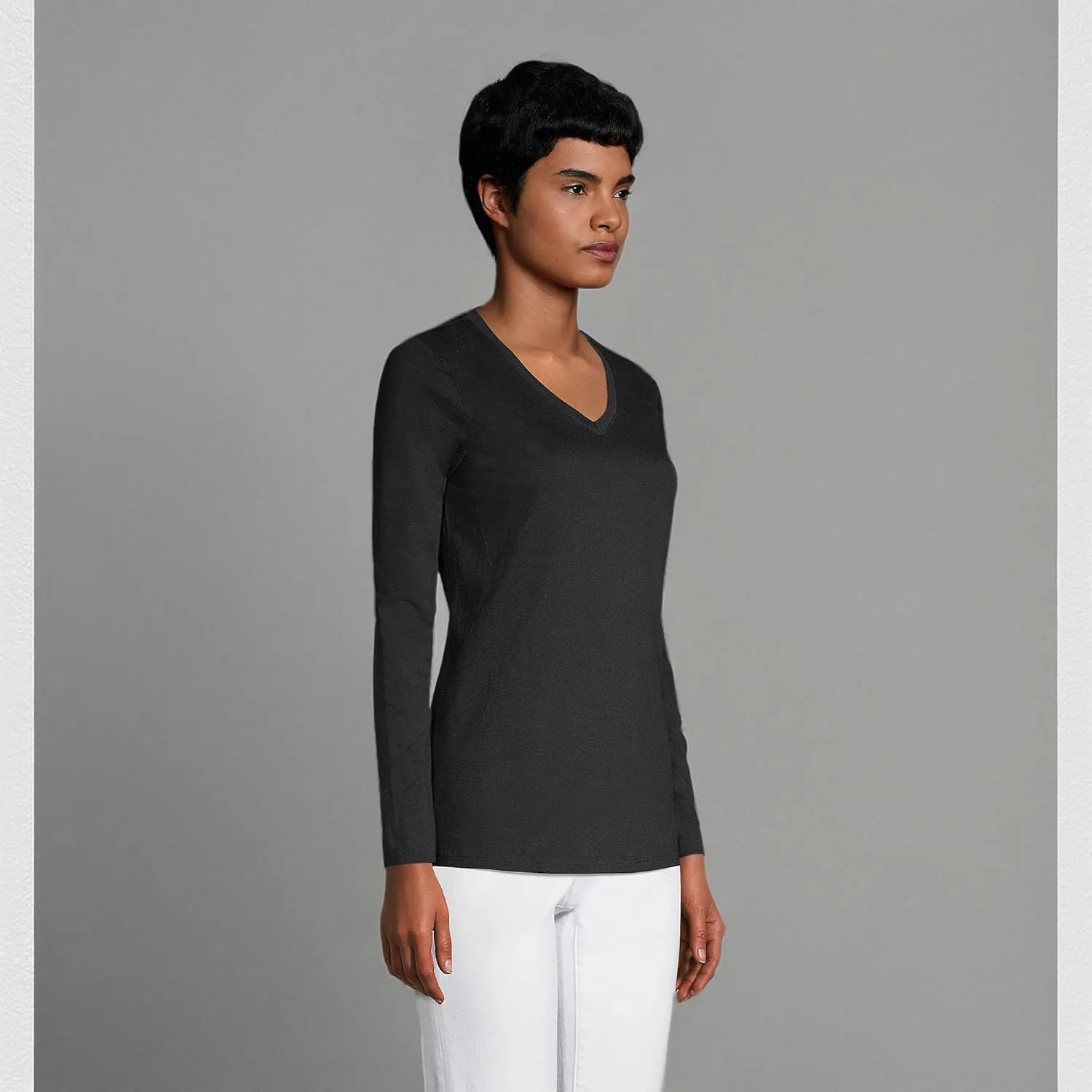 Lands' End Women's Relaxed American-Grown Supima Cotton Long Sleeve V-Neck T-Shirt