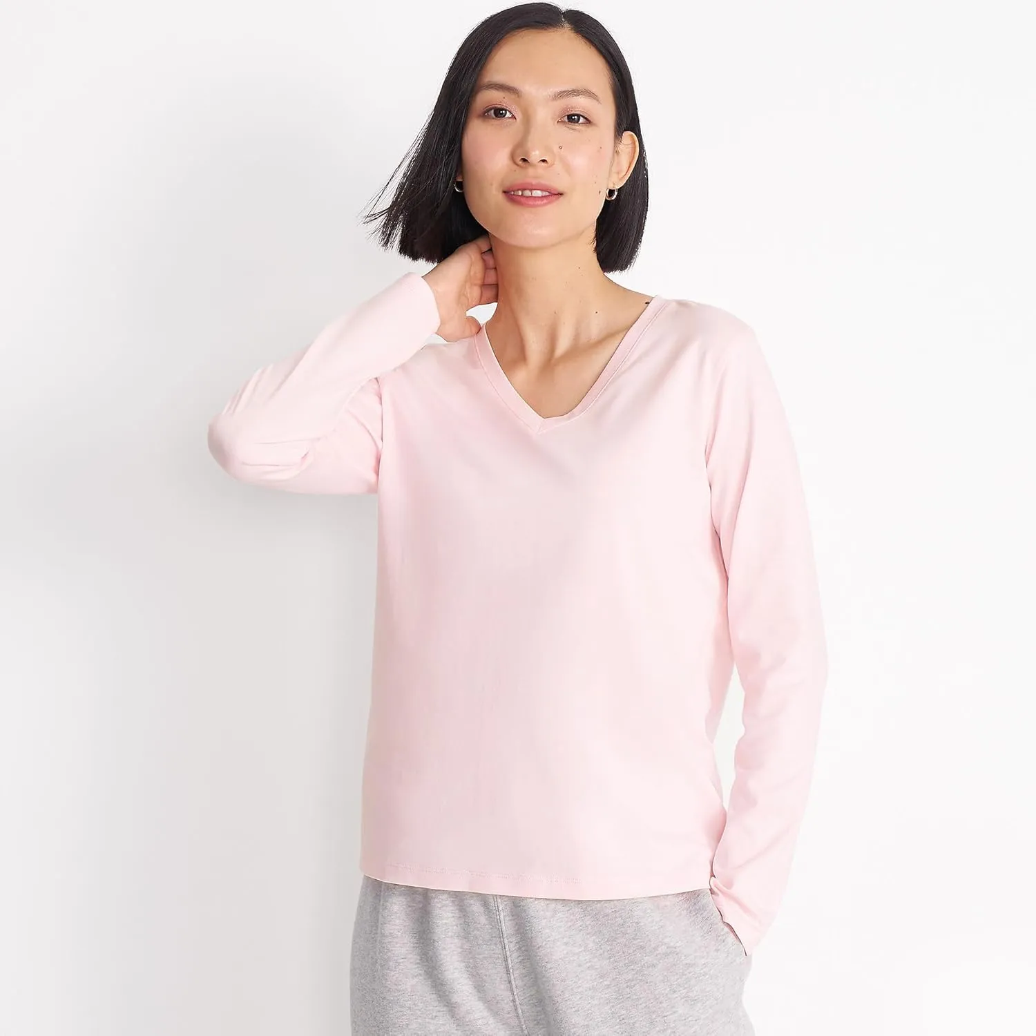 Lands' End Women's Relaxed American-Grown Supima Cotton Long Sleeve V-Neck T-Shirt
