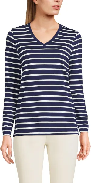 Lands' End Women's Relaxed American-Grown Supima Cotton Long Sleeve V-Neck T-Shirt