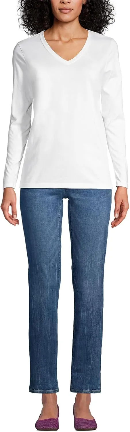 Lands' End Women's Relaxed American-Grown Supima Cotton Long Sleeve V-Neck T-Shirt