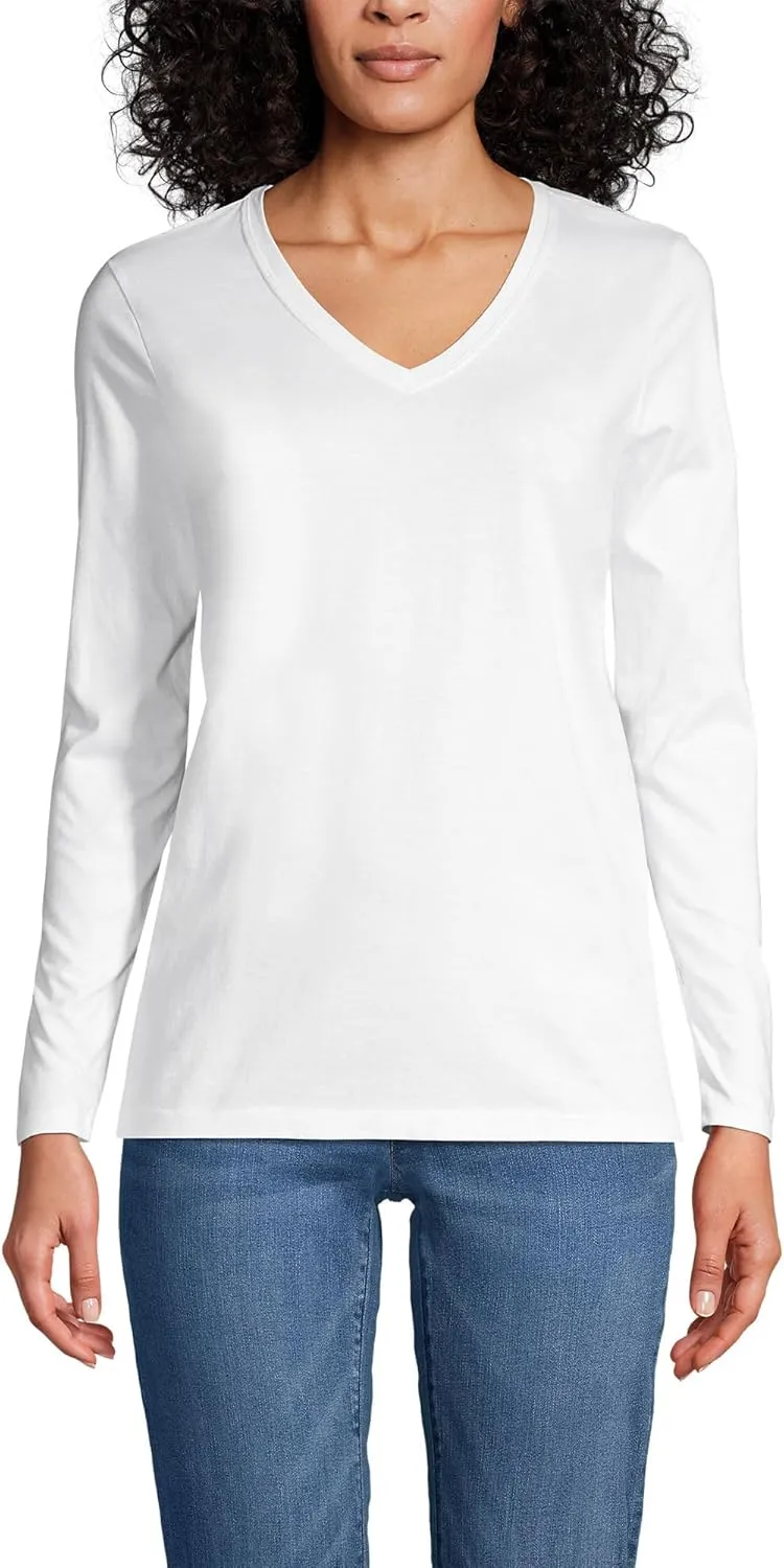 Lands' End Women's Relaxed American-Grown Supima Cotton Long Sleeve V-Neck T-Shirt