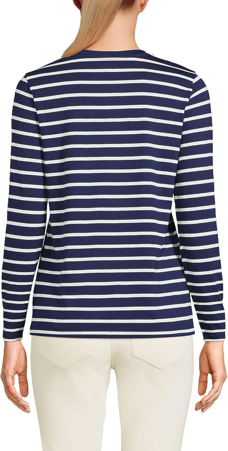 Lands' End Women's Relaxed American-Grown Supima Cotton Long Sleeve V-Neck T-Shirt