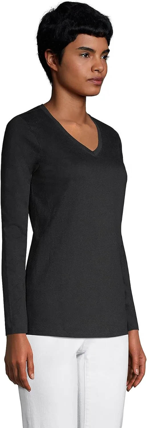 Lands' End Women's Relaxed American-Grown Supima Cotton Long Sleeve V-Neck T-Shirt