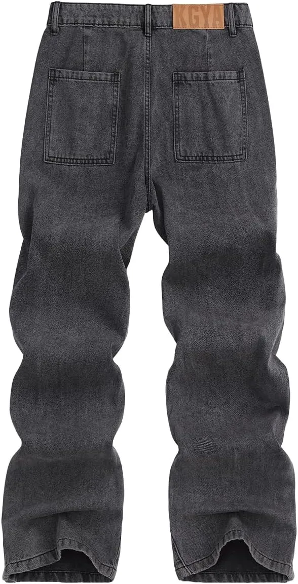 Men's Camo Cargo Pants, Tactical Baggy Straight Wide Legs Denim Work Military Trousers