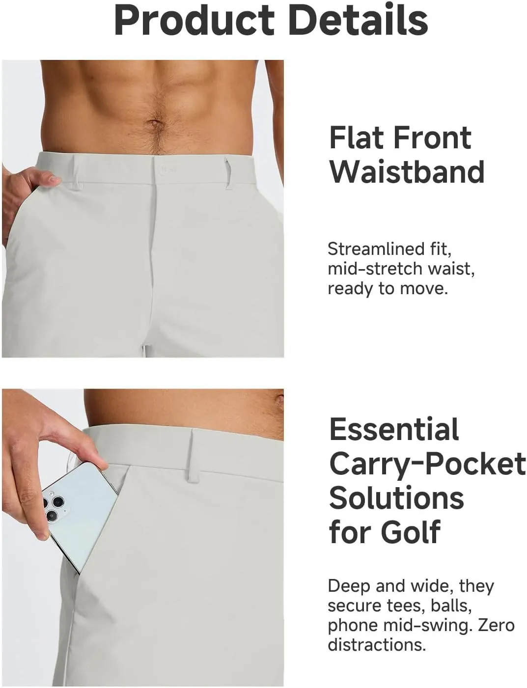 Men's Classic Fit 7/11 Inch Golf Shorts Lightweight Long Stretch Hiking Short with 4 Pockets for Casual Work