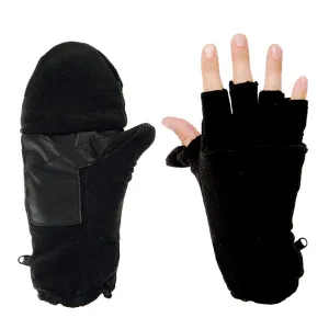 Mens Womens Convertible Mittens Fingerless Gloves Winter Flip Top One Size Black