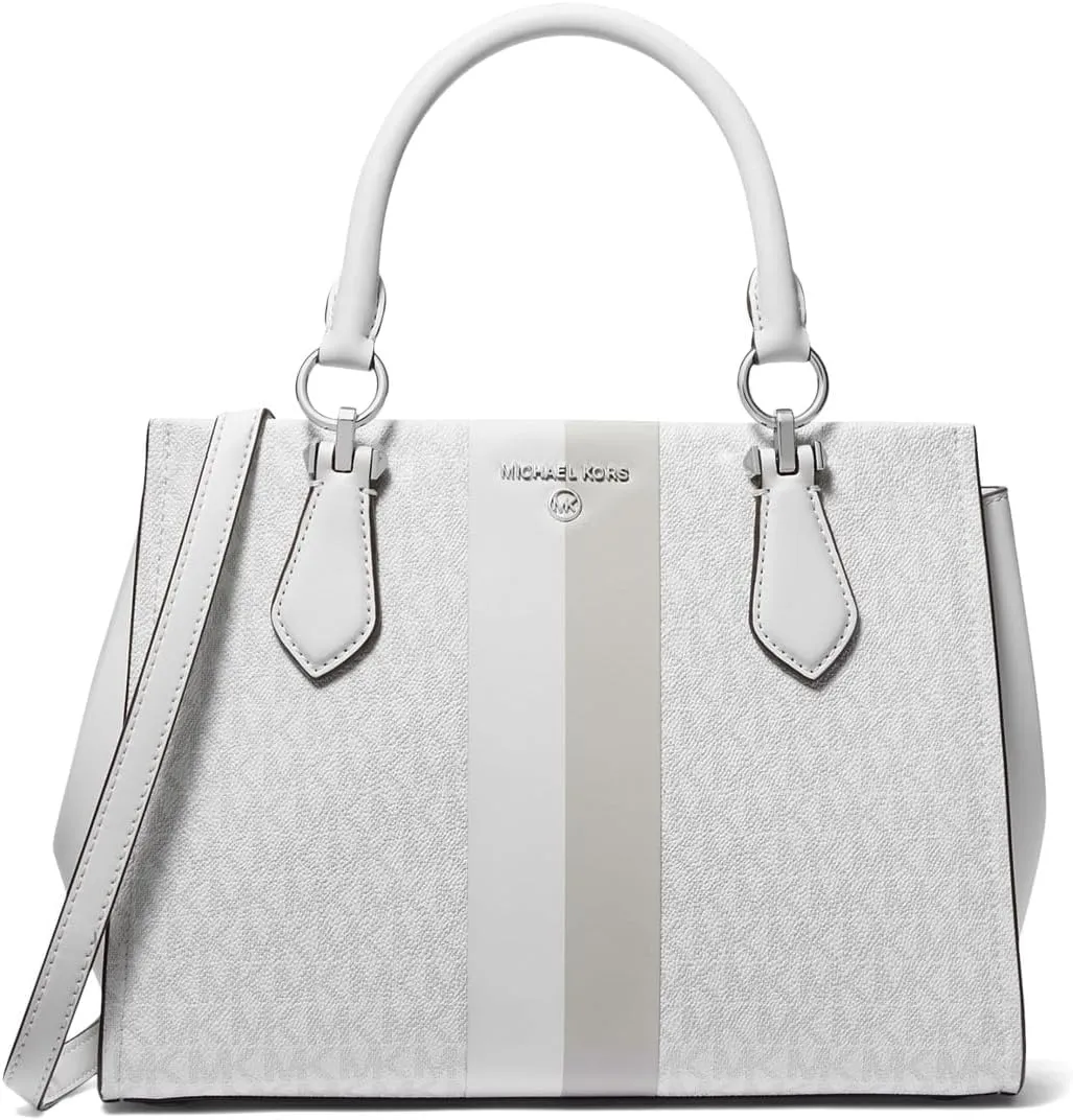 Michael Kors Marilyn Medium Satchel, Optic White/Aluminum