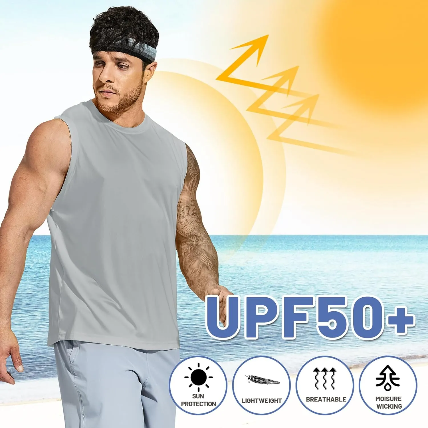 MIER Men's Workout Tank Tops UPF 50  Swim Shirts Quick Dry Running Sleeveless UV Protection Muscle Tees